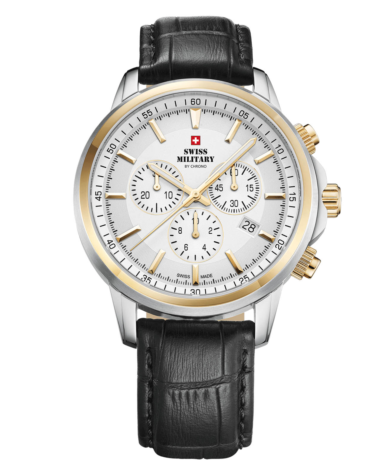 Swiss Military by Chrono Swiss Military by Chrono SM34052.12  SM34052.12 кварцевые мужские часы белый циферблат, браслет кожаный — вид спереди