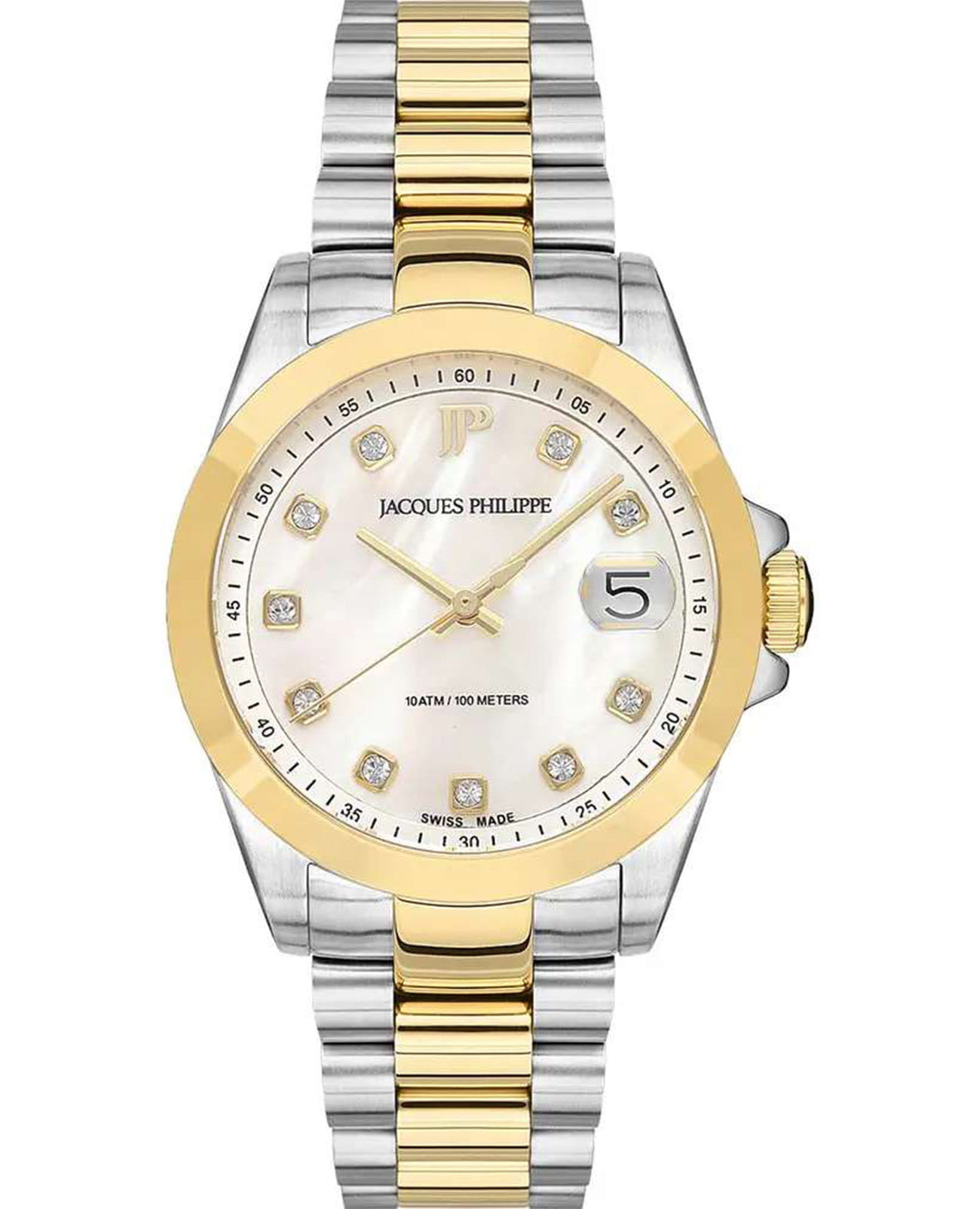Jacques Philippe Jacques Philippe Infinitum JPQLS347388YG  JPQLS347388YG кварцевые женские часы белый циферблат, браслет нержавеющая сталь с ip-покрытием — вид спереди