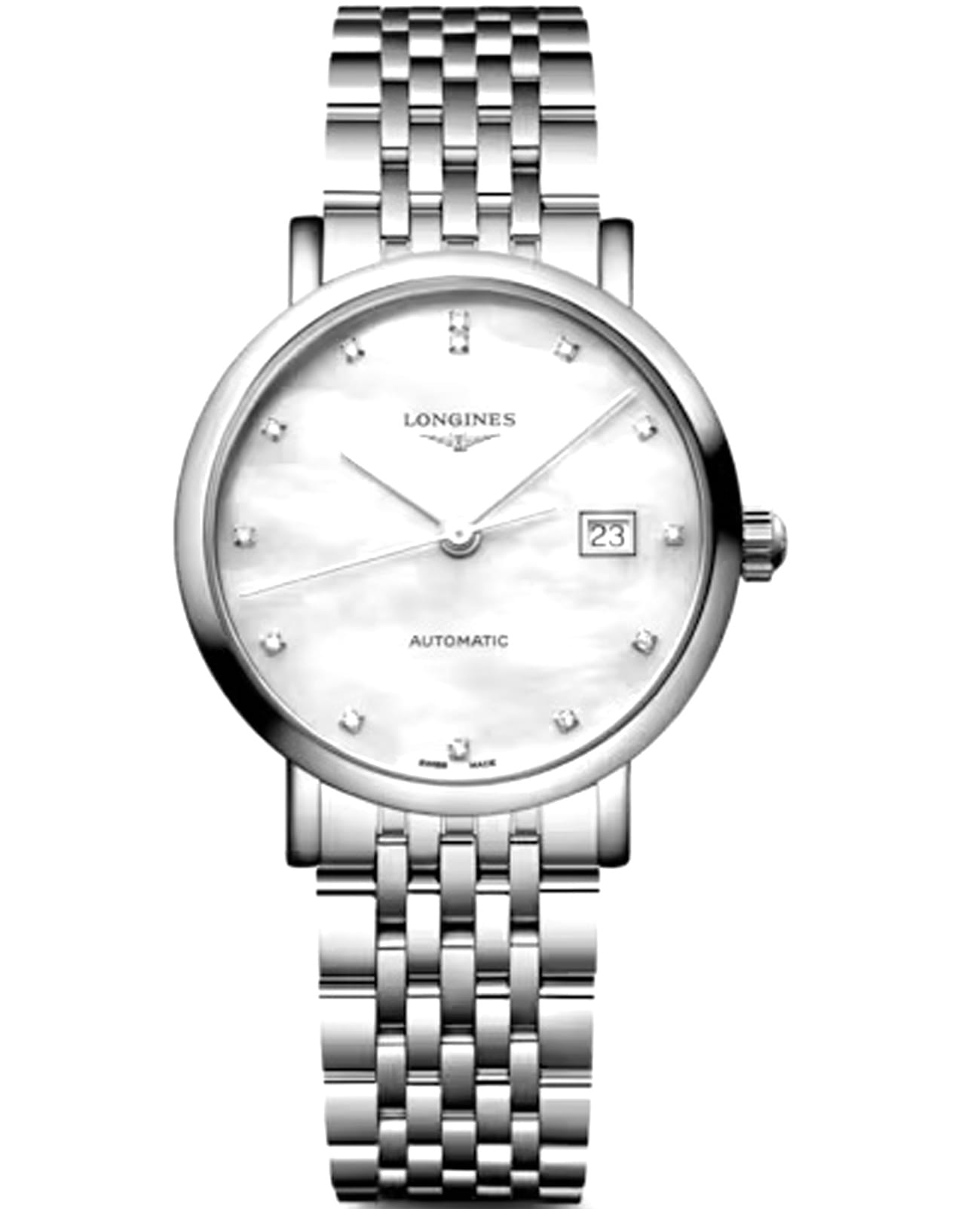 Longines Longines Elegance Elegant Collection 29 мм L4.310.4.80.6  L43104806 механические женские часы перламутровый циферблат, браслет нержавеющая сталь — вид спереди