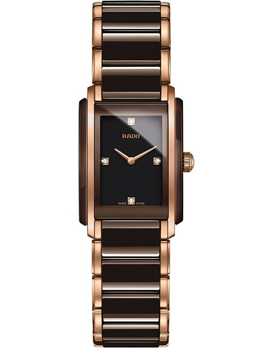 Rado Rado Integral Diamonds R20201712  R20201712 кварцевые женские часы коричневый циферблат, браслет сталь + pvd + керамика — вид спереди