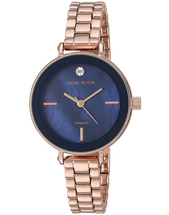 Anne Klein Anne Klein Diamond  3386NMRG  3386NMRG кварцевые женские часы синий циферблат, браслет сталь c pvd покрытием — вид спереди