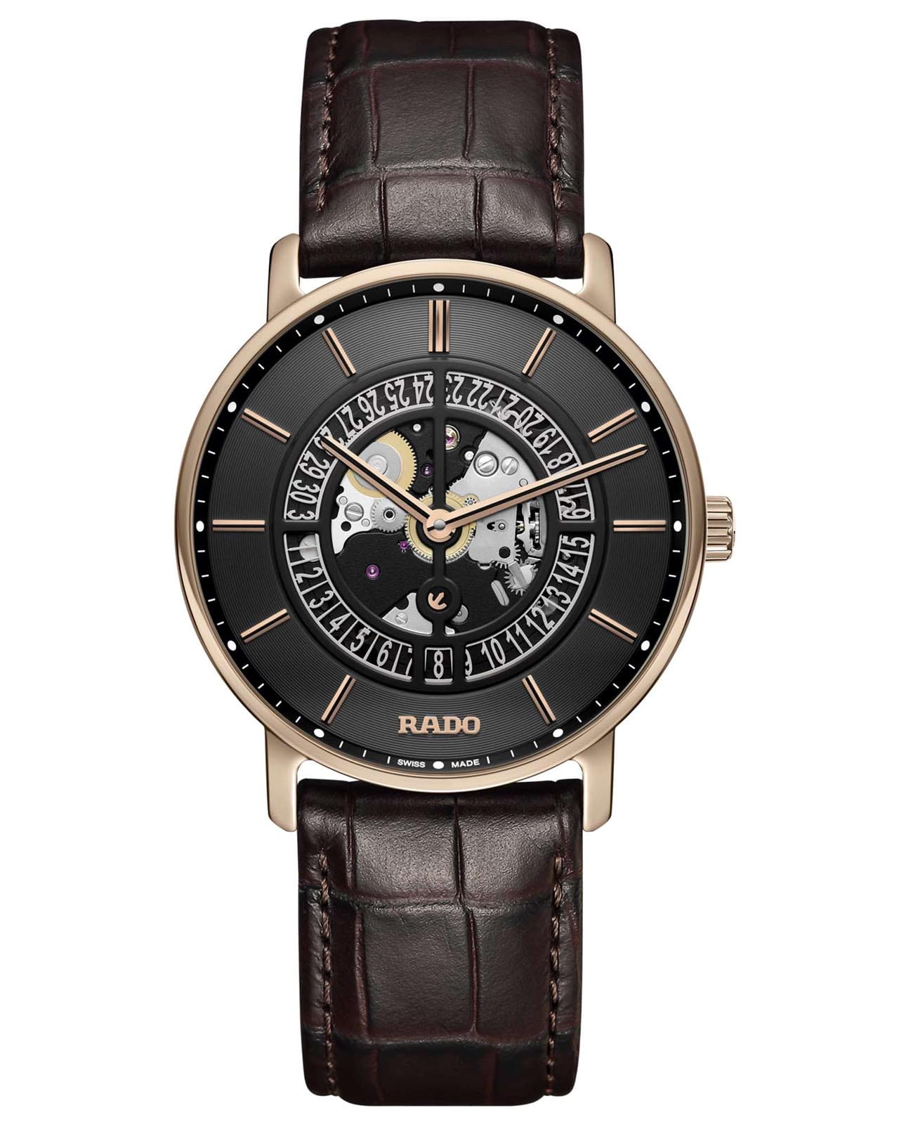 Rado Rado DiaMaster Thinline Automatic Limited Edition R14068186 Automatic R14068186 механические мужские часы черный циферблат, браслет кожаный — вид спереди