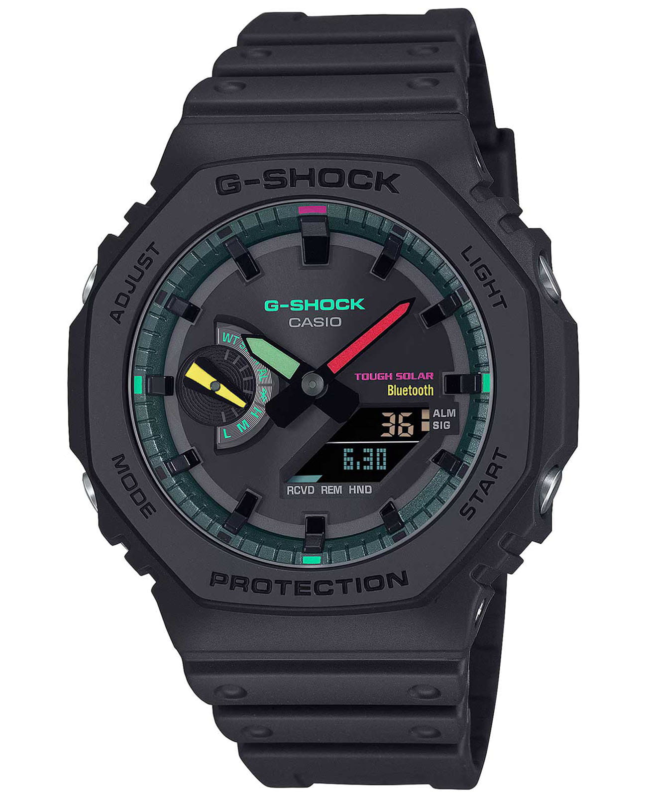 Casio Casio G-Shock GA-B2100MF-1ADR (GA-B2100MF-1A) GA GA-B2100MF-1A электронные мужские часы черный циферблат, браслет пластик — вид спереди