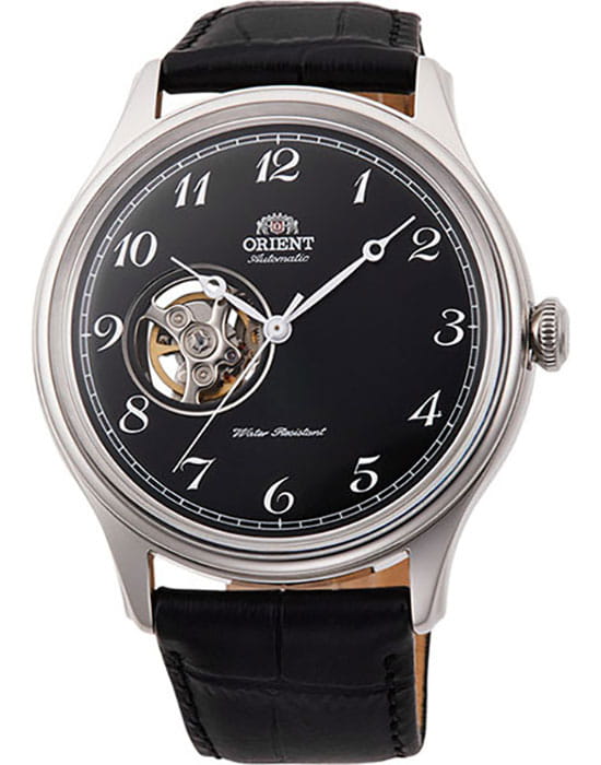 Orient Orient RA-AG0016B (RN-AG0016B)  RA-AG0016B механические мужские часы черный циферблат, браслет кожаный — вид спереди