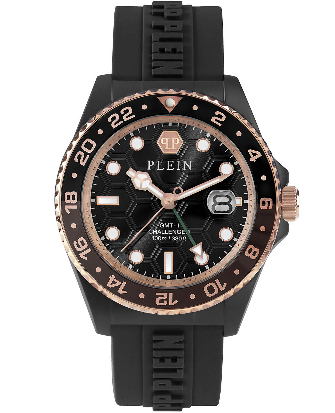 Philipp Plein Philipp Plein GMT-I Challenger PWYBA0823  PWYBA0823 кварцевые мужские часы черный циферблат, браслет силикон — вид спереди