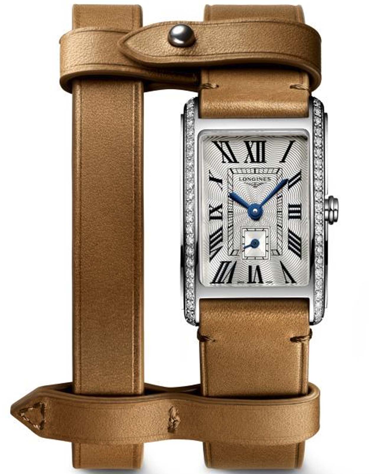 Longines Longines DolceVita L5.255.0.71.B  L5255071B кварцевые женские часы серебристый циферблат, браслет кожаный — вид спереди