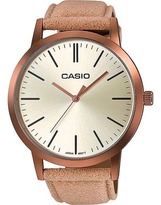 Casio Casio LTP-E118RL-9A  LTP-E118RL-9A кварцевые женские часы бежевый циферблат, браслет кожаный — вид спереди