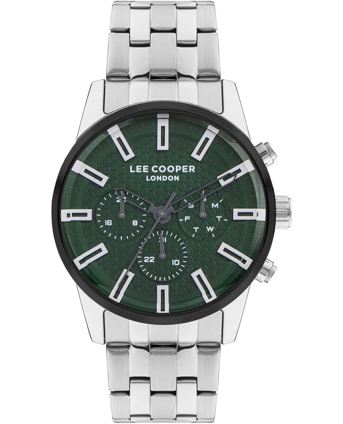 Lee Cooper Lee Cooper LC07879.370  LC07879.370 кварцевые мужские часы зеленый циферблат, браслет нержавеющая сталь — вид спереди