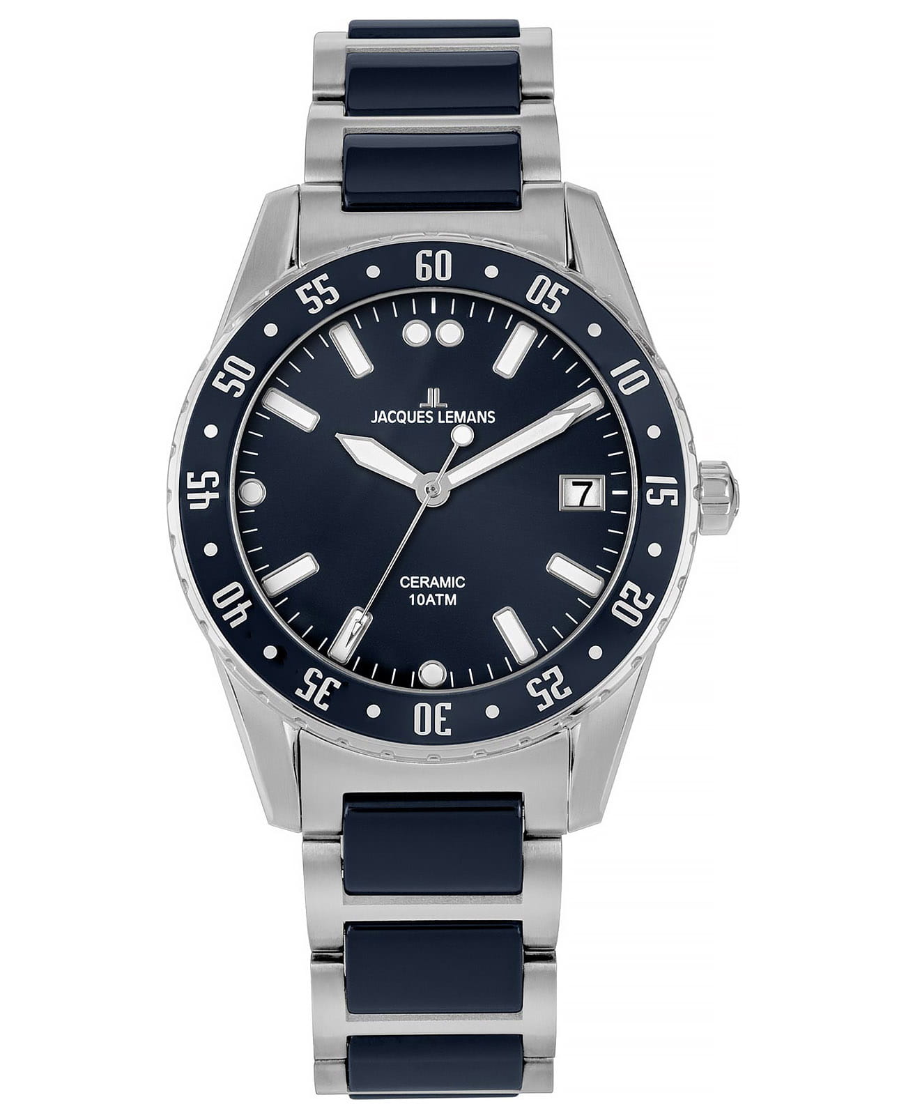 Jacques Lemans Jacques Lemans High Tech Ceramic 42-10B  42-10B кварцевые мужские часы синий циферблат, браслет сталь + керамические вставки — вид спереди