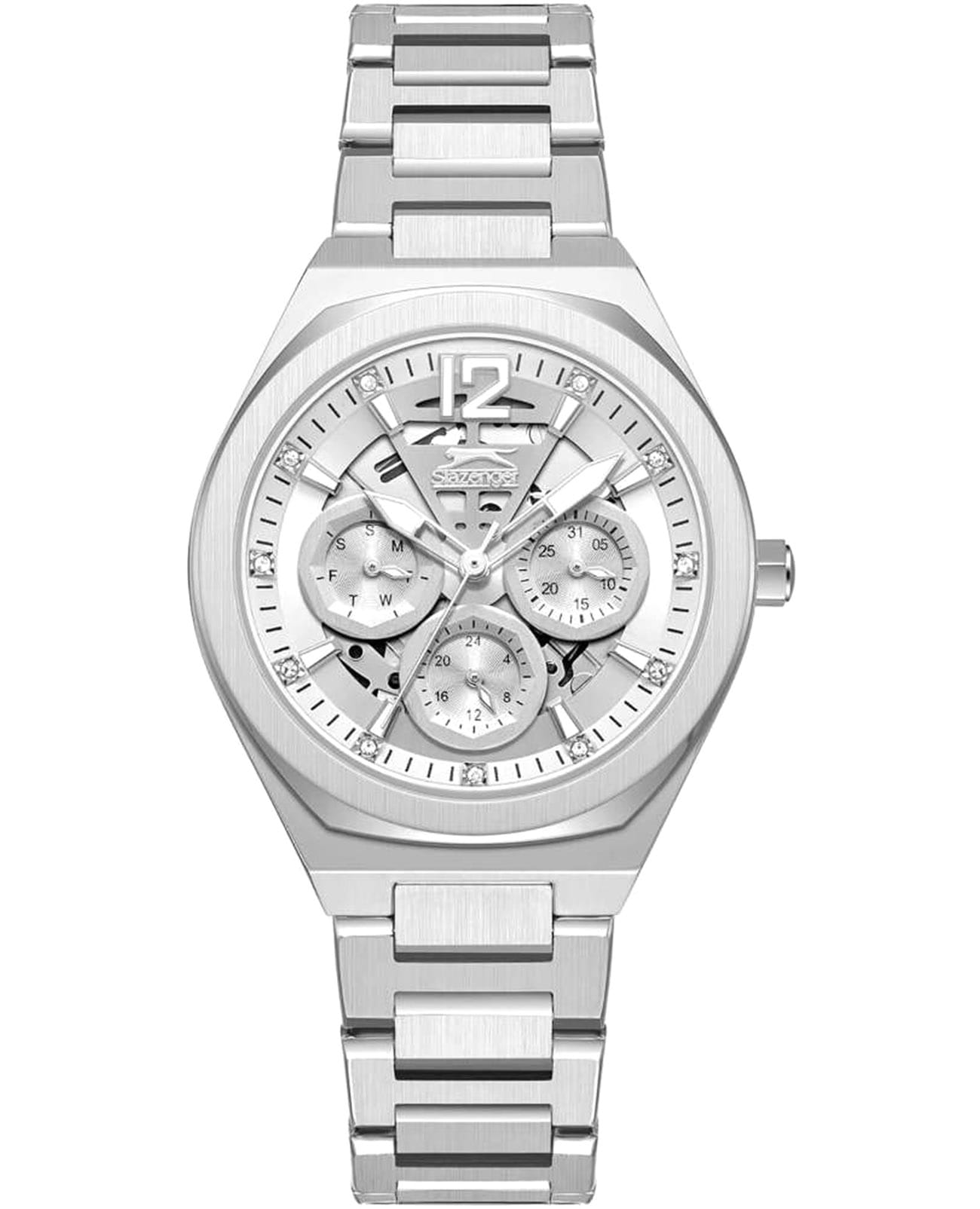 Slazenger Slazenger SL.09.2402.4.01  SL.09.2402.4.01 кварцевые женские часы серебристый циферблат, браслет суперметалл — вид спереди