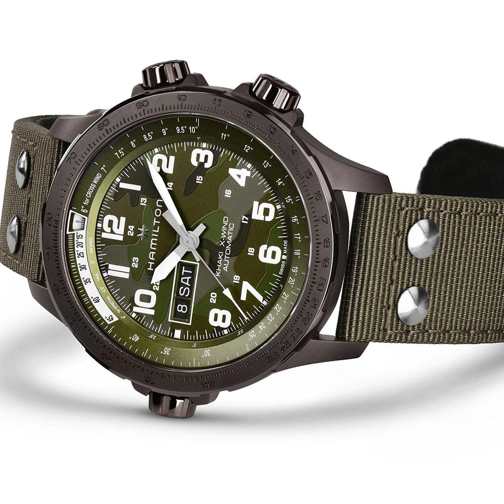 Hamilton Hamilton Khaki X-Wind Auto 45mm H77775960, khaki aviation швейцария мужские часы на браслете тканевый боковой вид