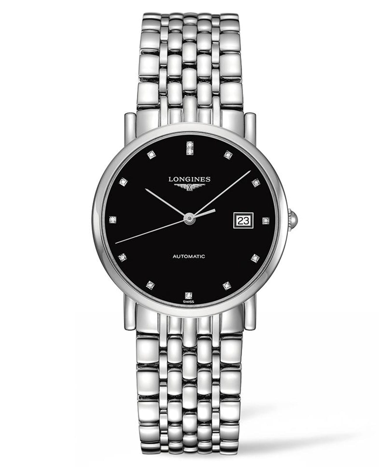 Longines Longines Elegant Collection L4.809.4.57.6  L48094576 механические женские часы черный циферблат, браслет нержавеющая сталь — вид спереди