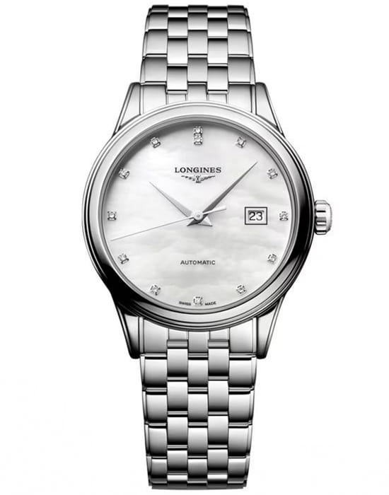 Longines Longines Flagship L4.374.4.88.6  L43744886 механические женские часы белый циферблат, браслет нержавеющая сталь — вид спереди