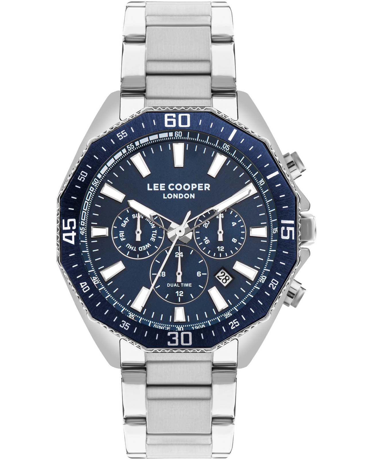 Lee Cooper Lee Cooper LC07847.390  LC07847.390 кварцевые мужские часы синий циферблат, браслет нержавеющая сталь — вид спереди