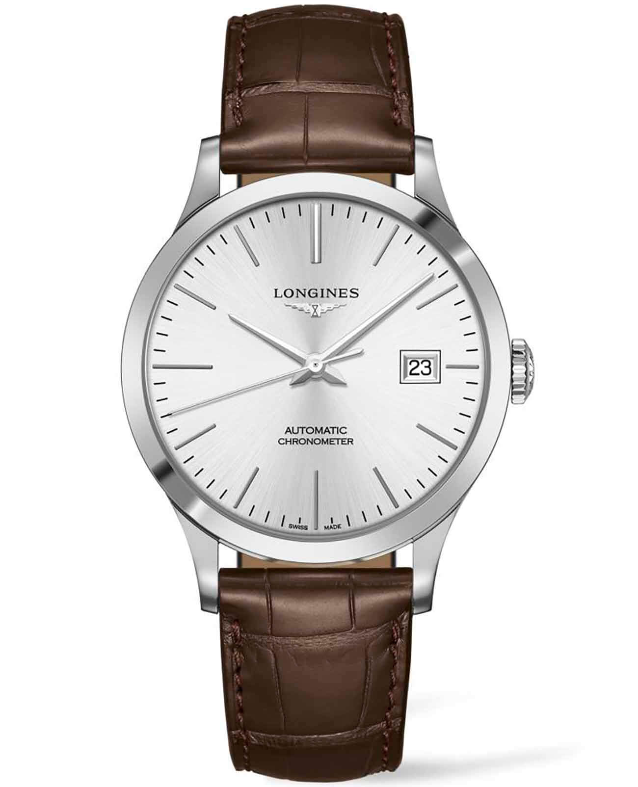 Longines Longines Record Collection L2.821.4.72.2  L28214722 механические мужские часы  циферблат, браслет кожаный — вид спереди