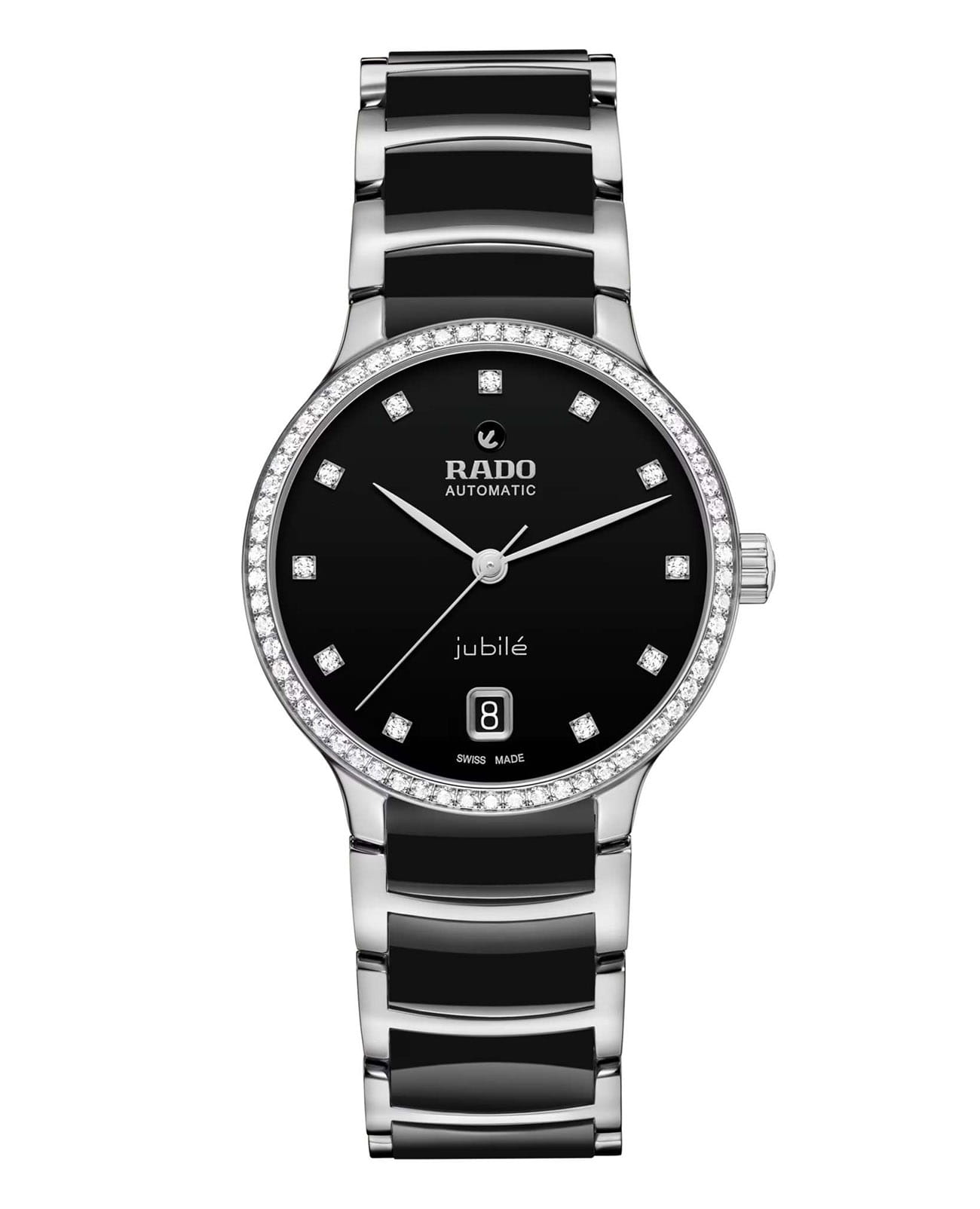 Rado Rado Centrix Automatic Diamonds R30231712  R30231712 механические женские часы черный циферблат, браслет сталь + высокотехнологичная керамика — вид спереди
