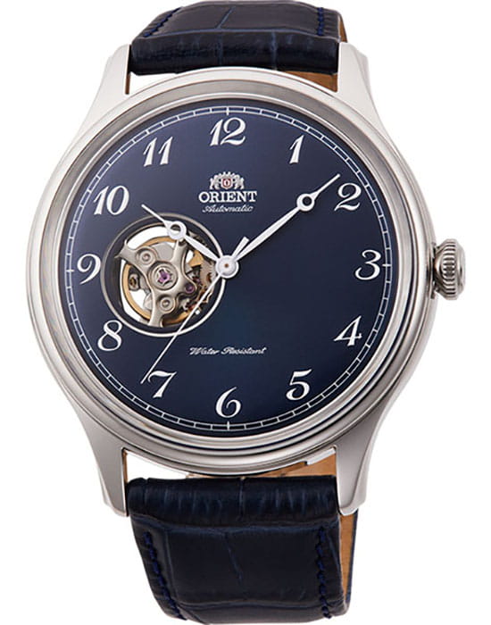 Orient Orient RA-AG0015L (RN-AG0015L)  RA-AG0015L механические мужские часы синий циферблат, браслет кожаный — вид спереди