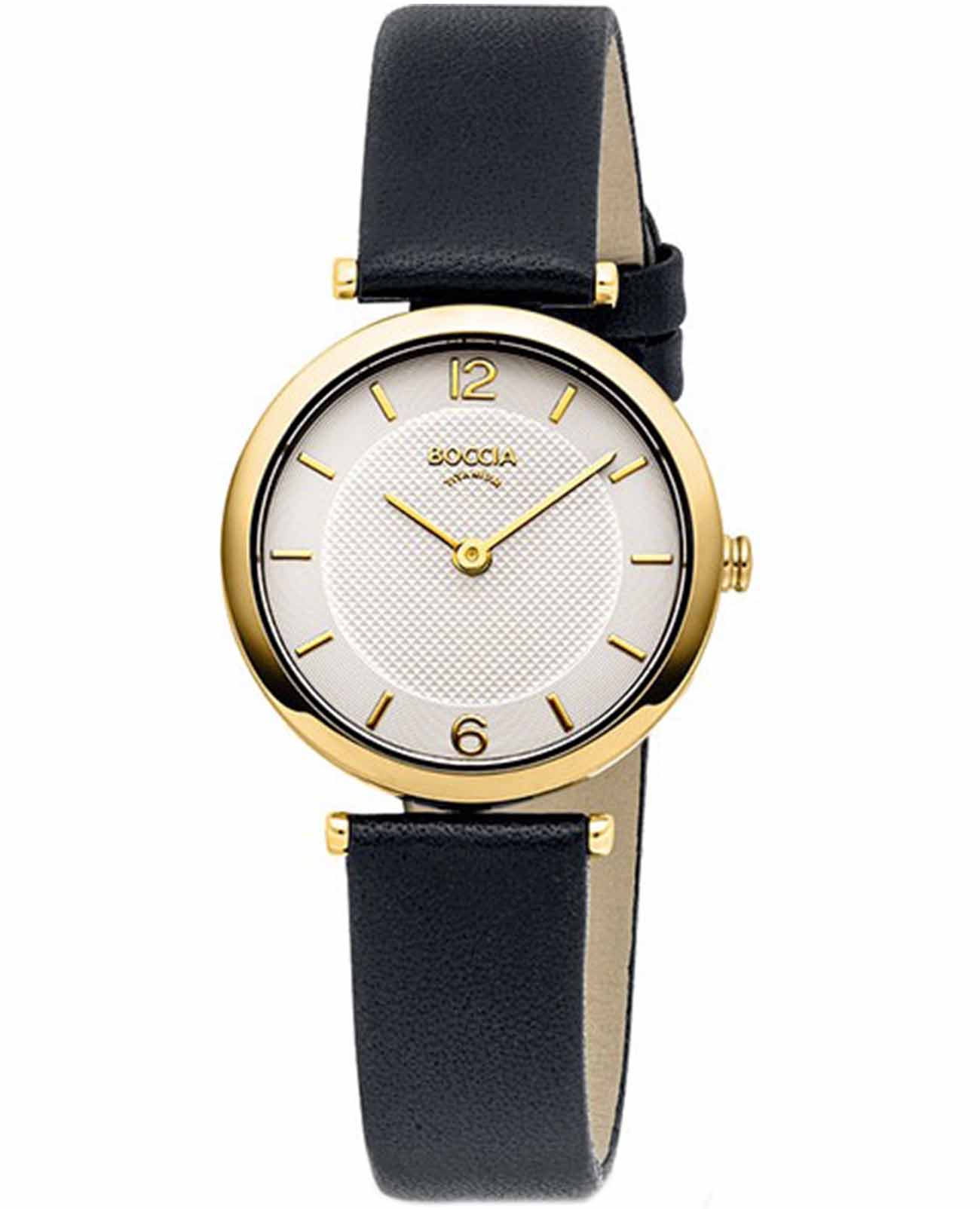 Boccia Titanium Boccia Titanium 3362-02  3362-02 кварцевые женские часы серебристый циферблат, браслет кожаный — вид спереди