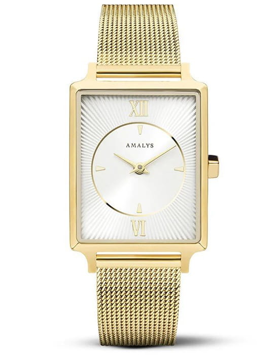 Amalys Amalys Hepburn AMW-031  AMW-031 кварцевые женские часы белый циферблат, браслет нержавеющая сталь с pvd-покрытием — вид спереди