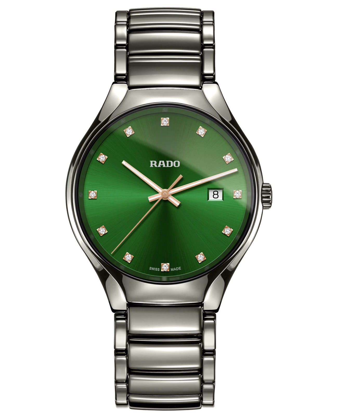 Rado Rado True Diamonds R27239742  R27239742 кварцевые мужские часы зеленый циферблат, браслет высокотехнологичная плазменная керамика — вид спереди