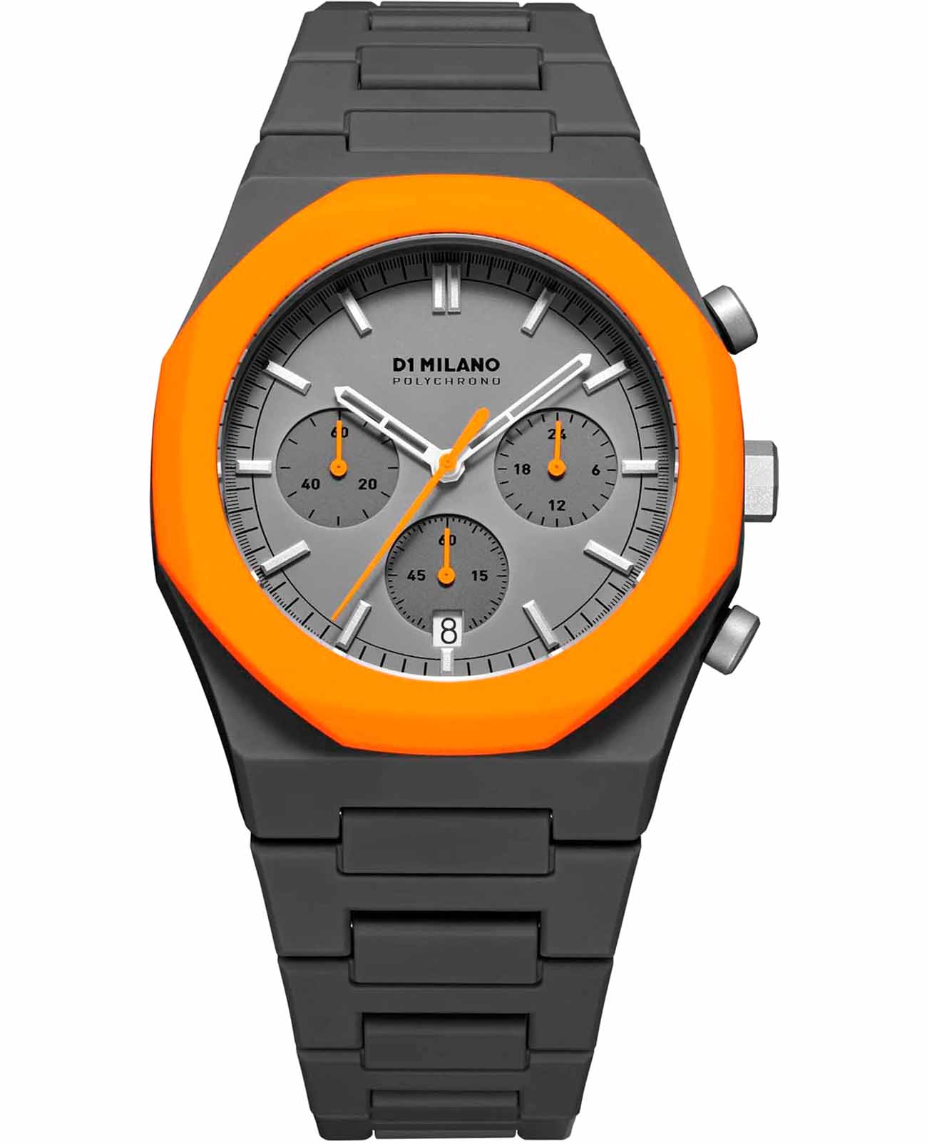 D1 Milano D1 Milano Polychrono PHBJ01  PHBJ01 кварцевые мужские часы серый циферблат, браслет пластик — вид спереди