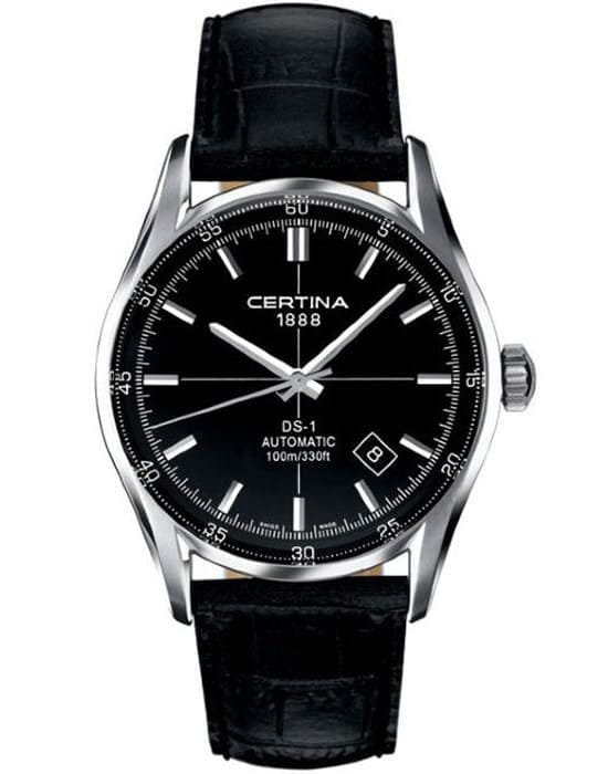 Certina Certina C006.407.16.051.00  C0064071605100 механические мужские часы черный циферблат, браслет кожаный — вид спереди
