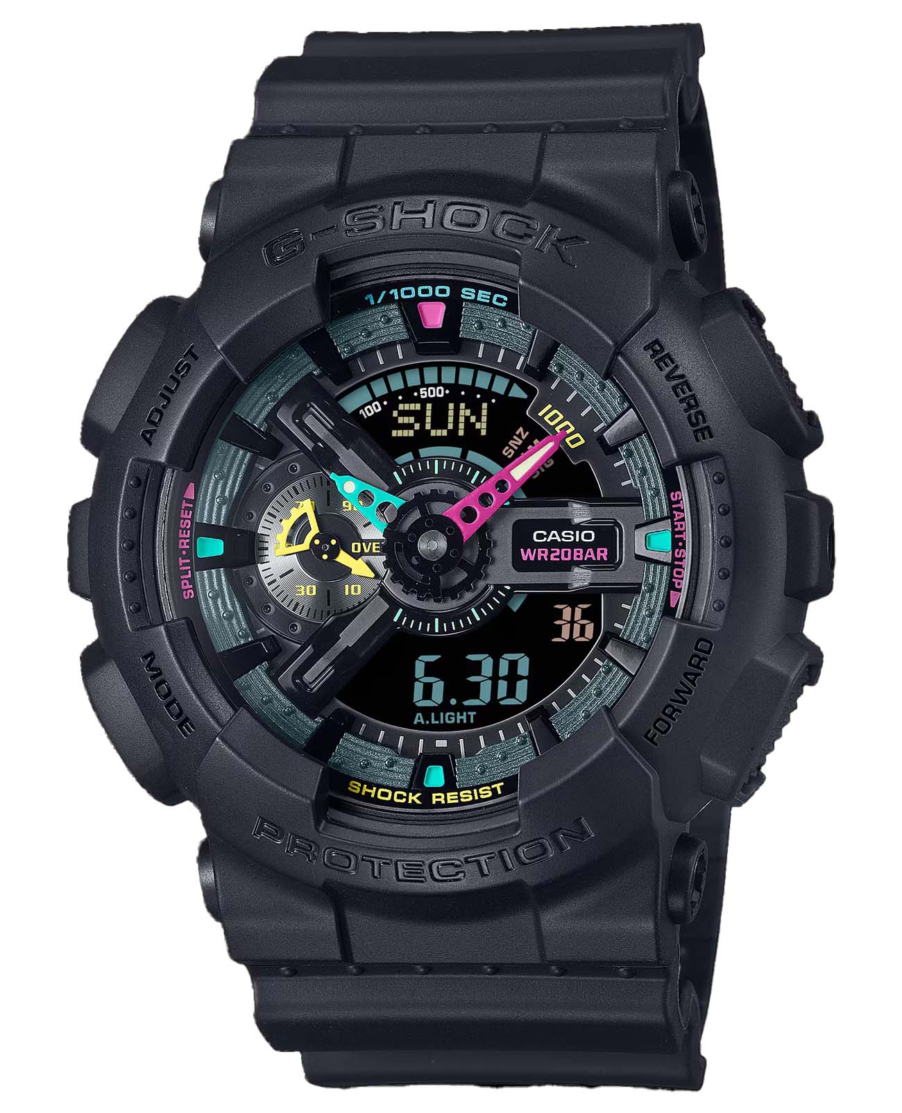 Casio Casio G-Shock GA-110MF-1ADR (GA-110MF-1A) GA-110 GA-110MF-1A электронные мужские часы черный циферблат, браслет пластик — вид спереди