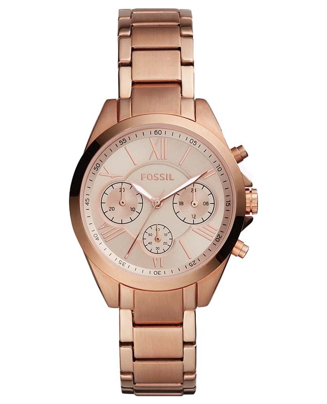 Fossil Fossil Bannon  BQ3036  BQ3036 кварцевые женские часы розовый циферблат, браслет сталь с ip покрытием — вид спереди