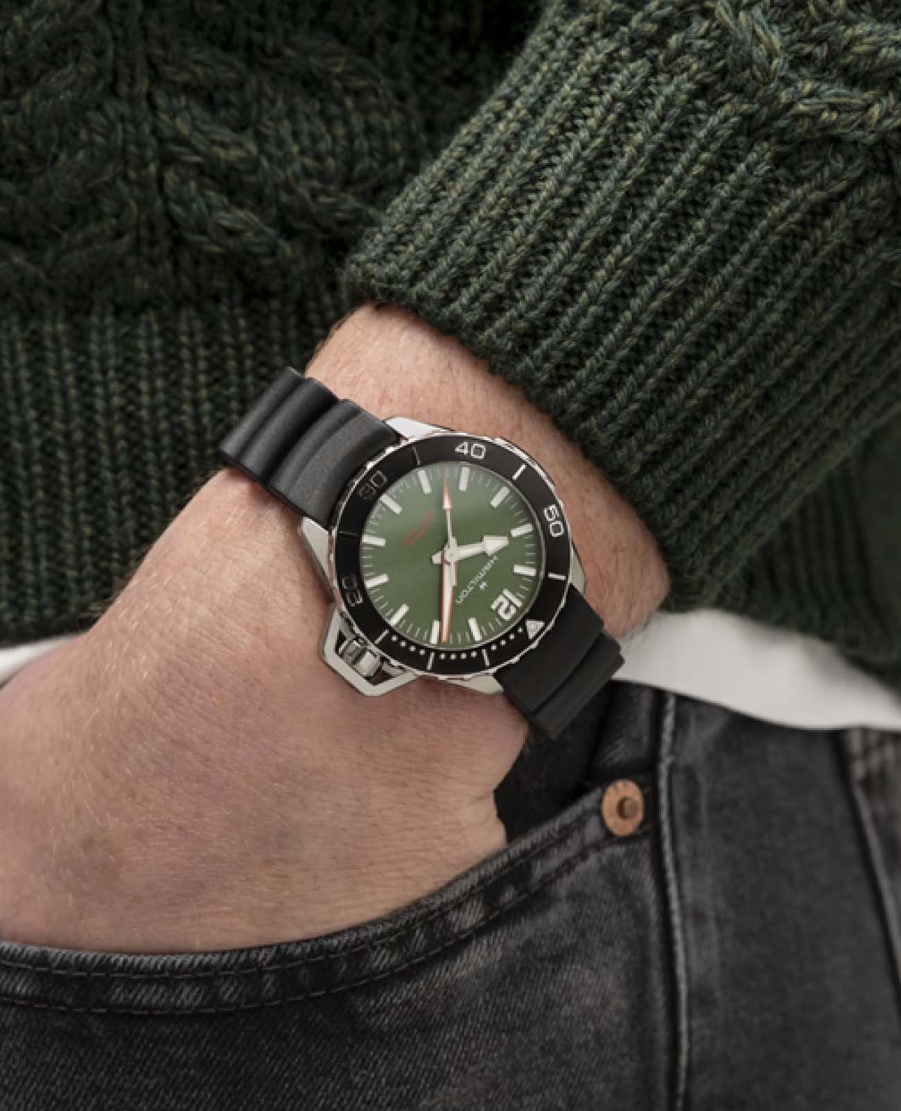 Hamilton Hamilton Khaki Navy Frogman Auto H77455360 , наручные мужские часы фото под углом