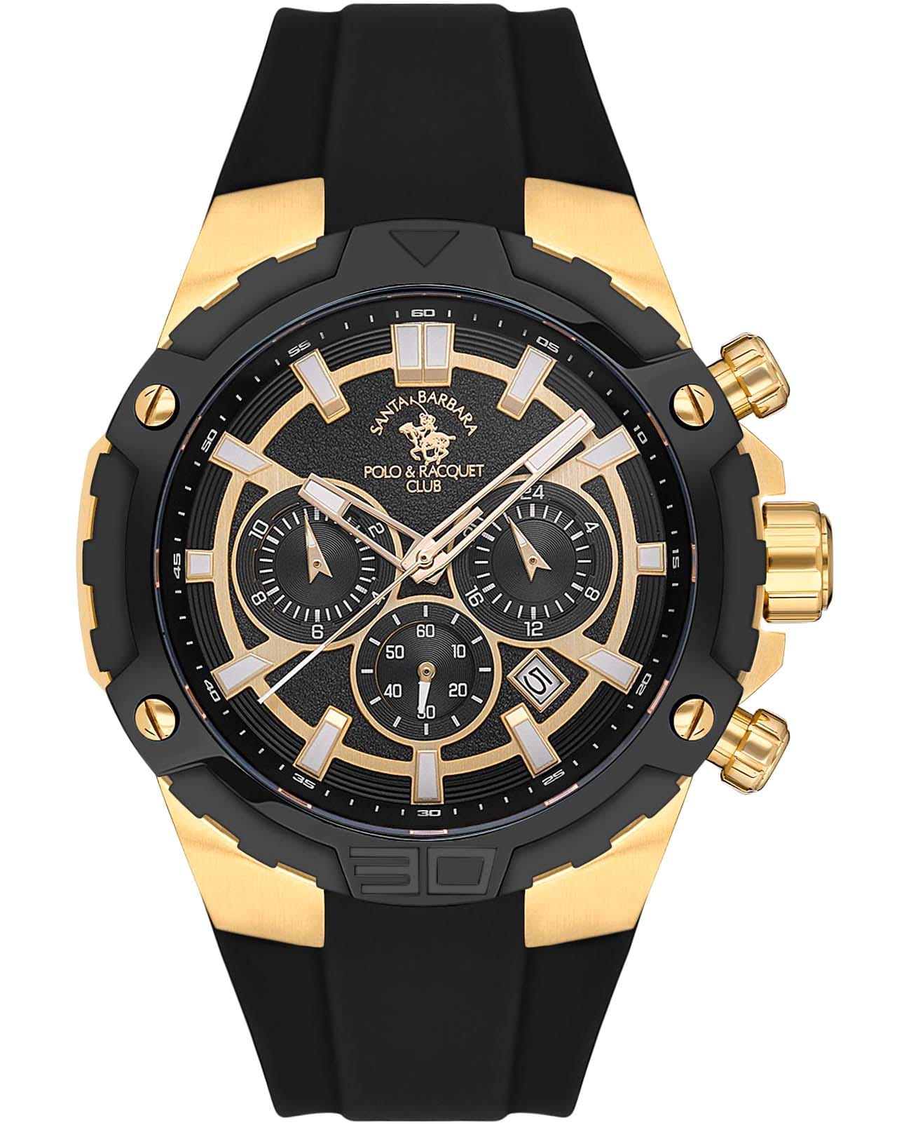 Santa Barbara Polo & Racquet Club Santa Barbara Polo & Racquet Club Prive SB.5.10002-5  SB.5.10002-5 кварцевые мужские часы черный циферблат, браслет силикон — вид спереди