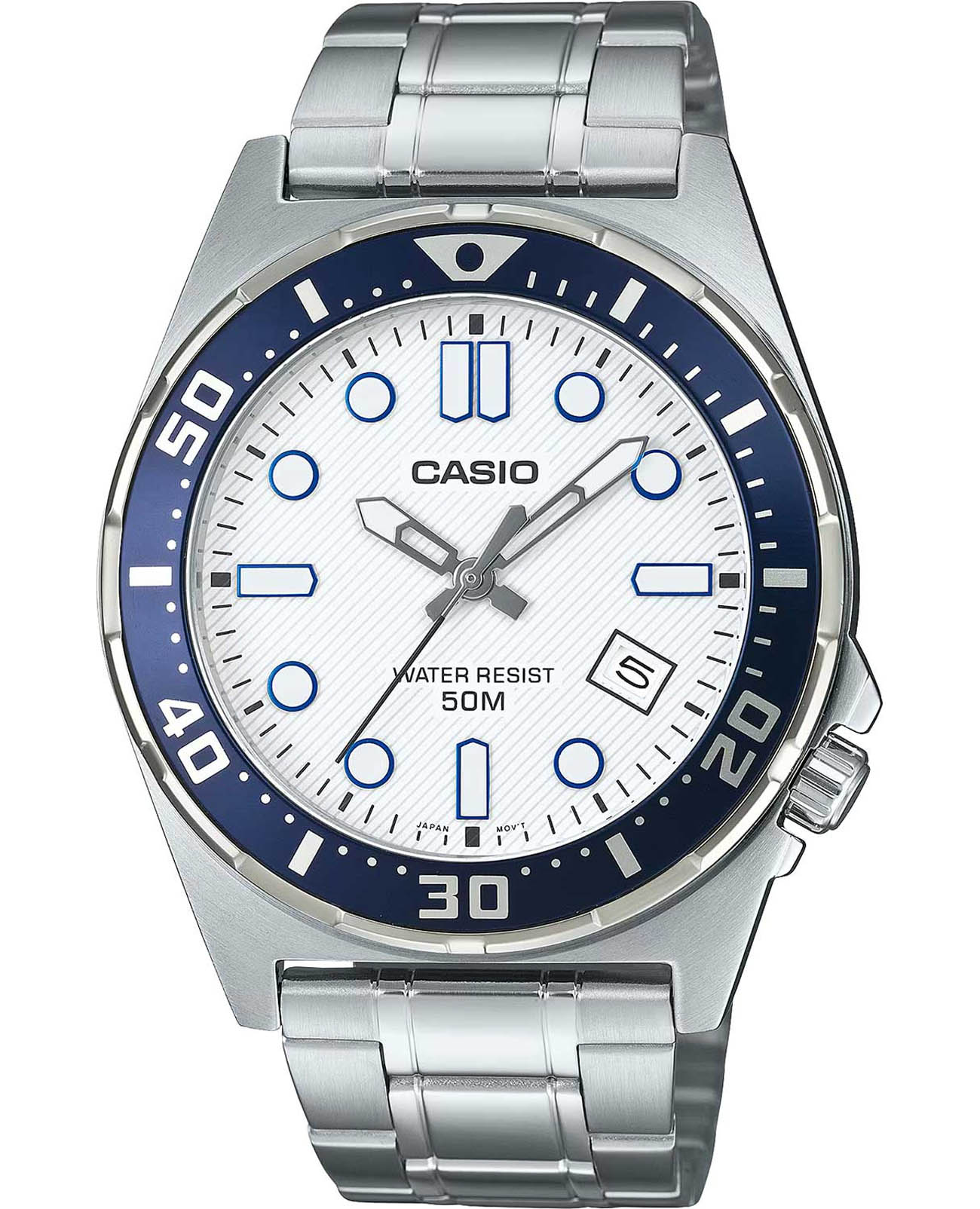 Casio Casio Collection MTD-135D-7A  MTD-135D-7A кварцевые мужские часы белый циферблат, браслет нержавеющая сталь — вид спереди