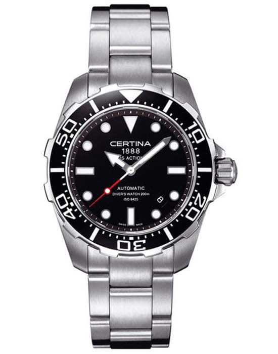 Certina Certina DS Action C013.407.11.051.00 DS Action C0134071105100 автокварц (кинетик) мужские часы черный циферблат, браслет нержавеющая сталь — вид спереди
