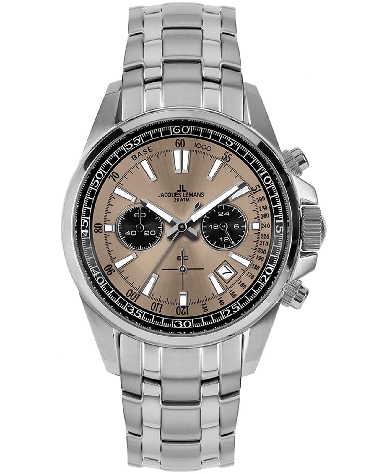 Jacques Lemans Jacques Lemans Liverpool 1-2117ZG  1-2117ZG кварцевые мужские часы коричневый циферблат, браслет нержавеющая сталь — вид спереди