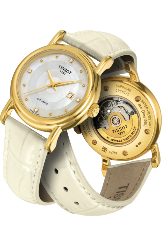 Tissot Tissot Carson Automatic Lady 18K Gold T907.007.16.106.01 Carson, наручные женские часы фото под углом