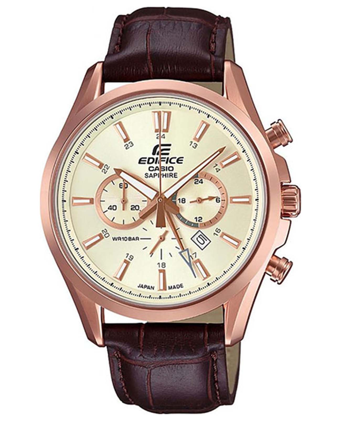 Casio Casio Edifice EFB-504JGL-7A  EFB-504JGL-7A кварцевые мужские часы шампань циферблат, браслет кожаный — вид спереди