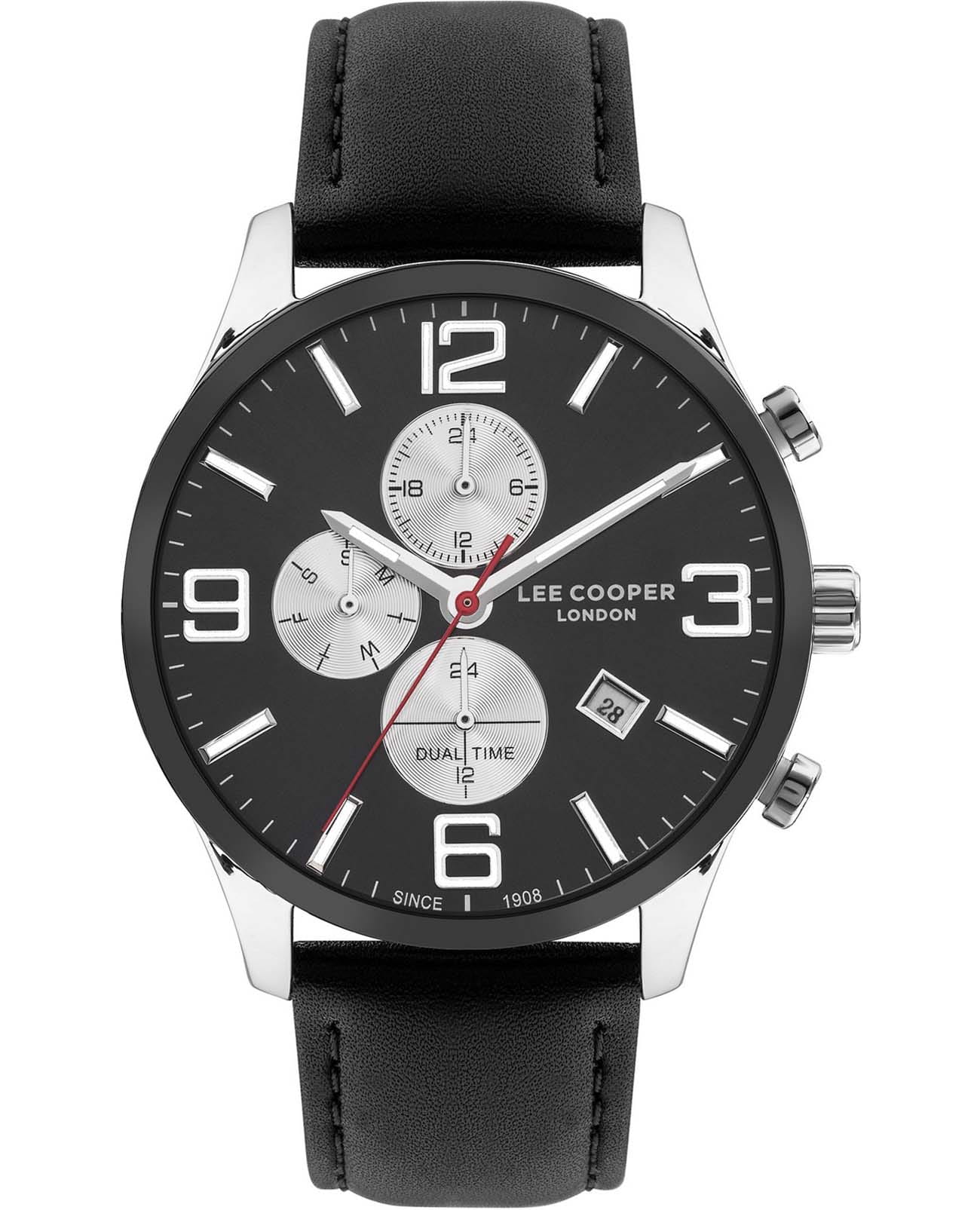 Lee Cooper Lee Cooper LC07713.351  LC07713.351 кварцевые мужские часы черный циферблат, браслет кожаный — вид спереди