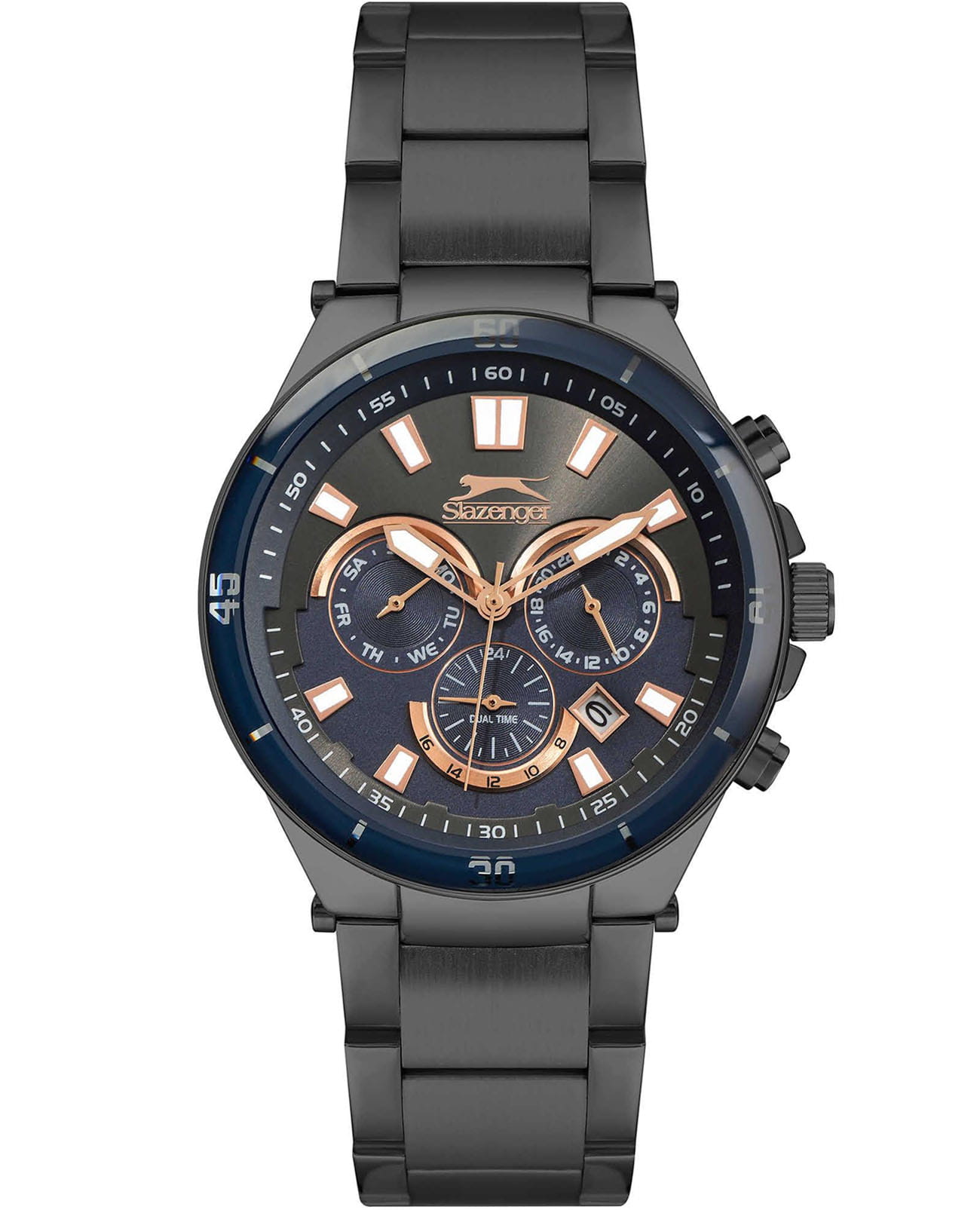 Slazenger Slazenger SL.09.6557.2.04  SL.09.6557.2.04 кварцевые мужские часы черный циферблат, браслет суперметалл — вид спереди