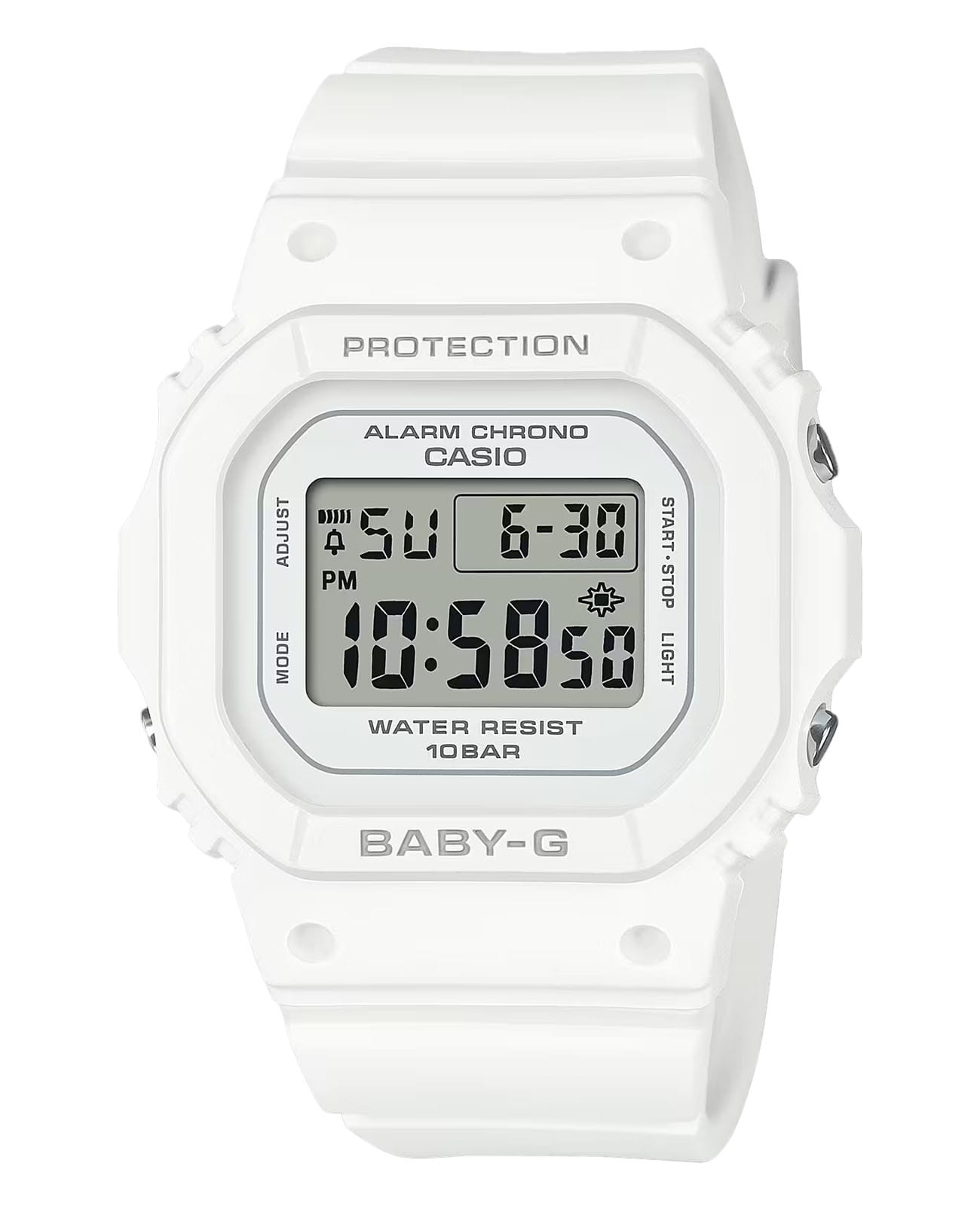 Casio Casio Baby-G BGD-565U-7DR (BGD-565U-7)  BGD-565U-7 кварцевые женские часы белый циферблат, браслет пластик — вид спереди