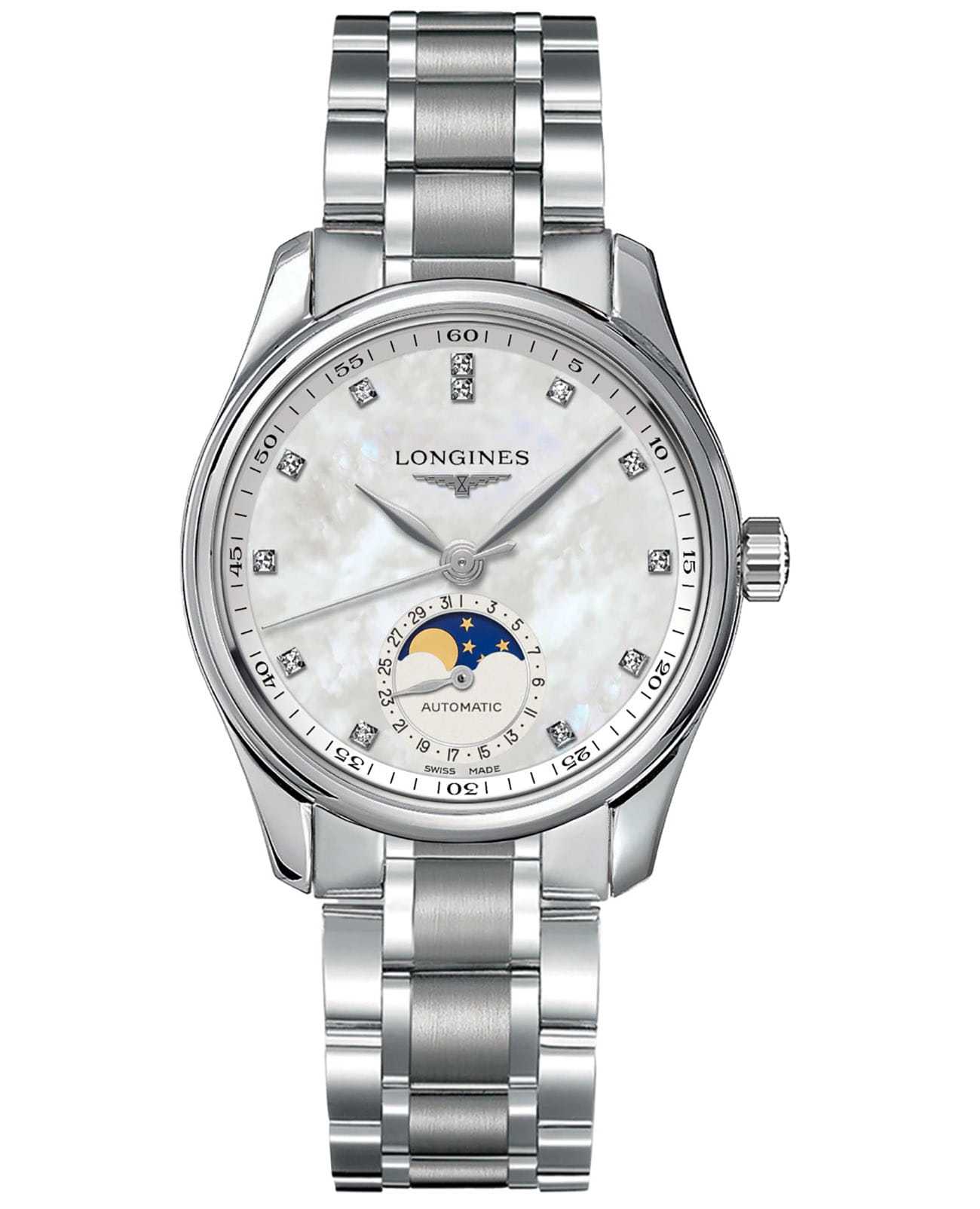 Longines Longines Master Collection L2.409.4.87.6  L24094876 механические женские часы перламутровый циферблат, браслет нержавеющая сталь — вид спереди