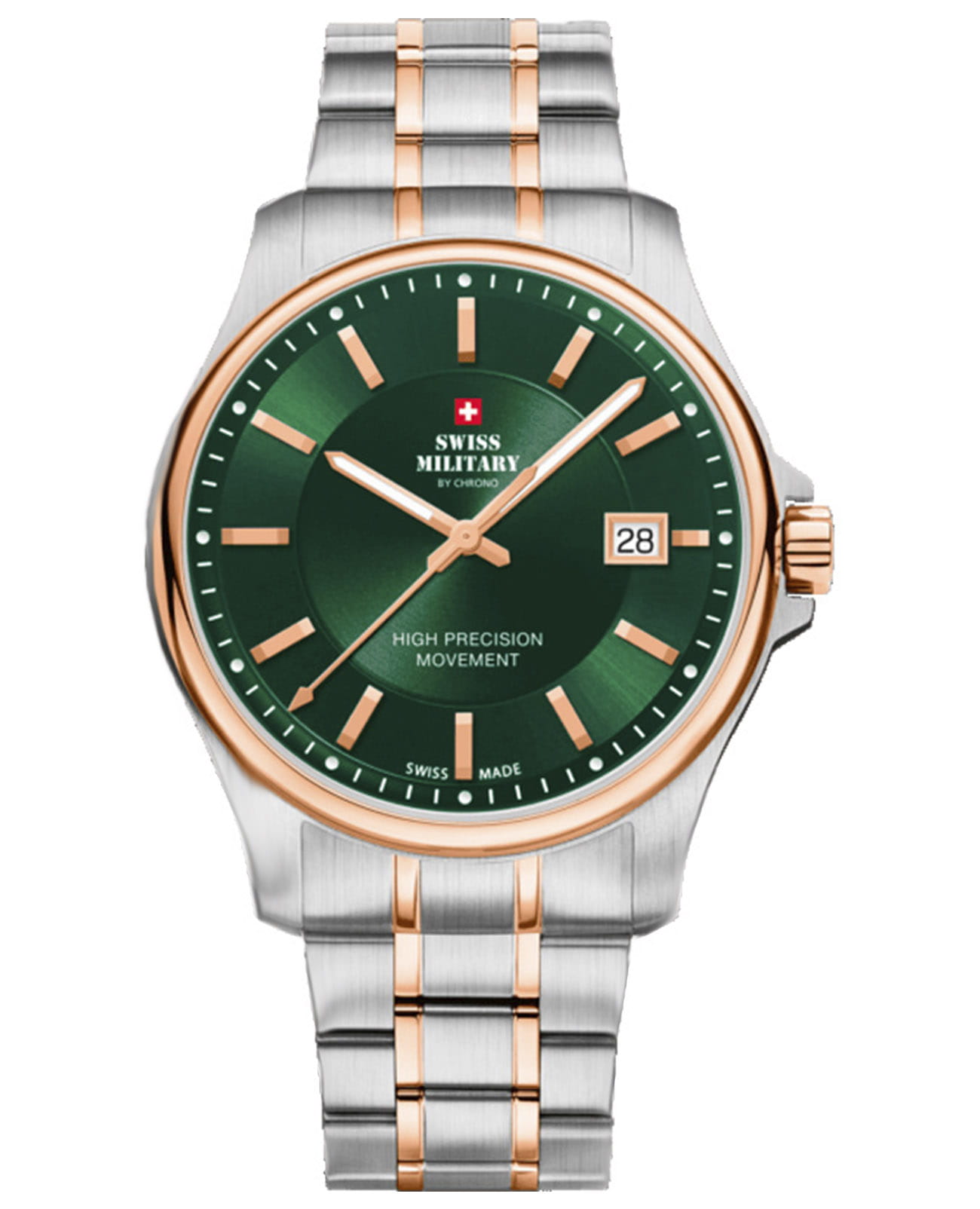 Swiss Military by Chrono Swiss Military by Chrono Сверхточные SM30200.33  SM30200.33 кварцевые мужские часы зеленый циферблат, браслет нержавеющая сталь с pvd-покрытием — вид спереди