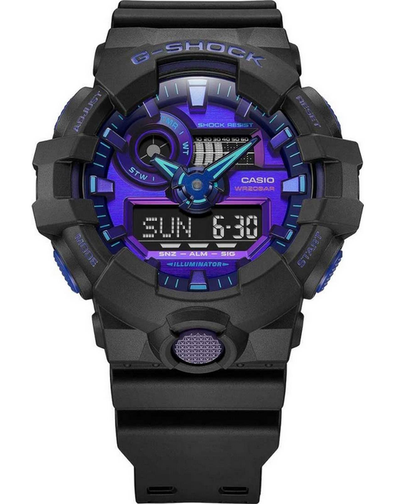 Casio Casio G-Shock GA-700VB-1A электронные мужские часы часы крупный план фиолетовый циферблата