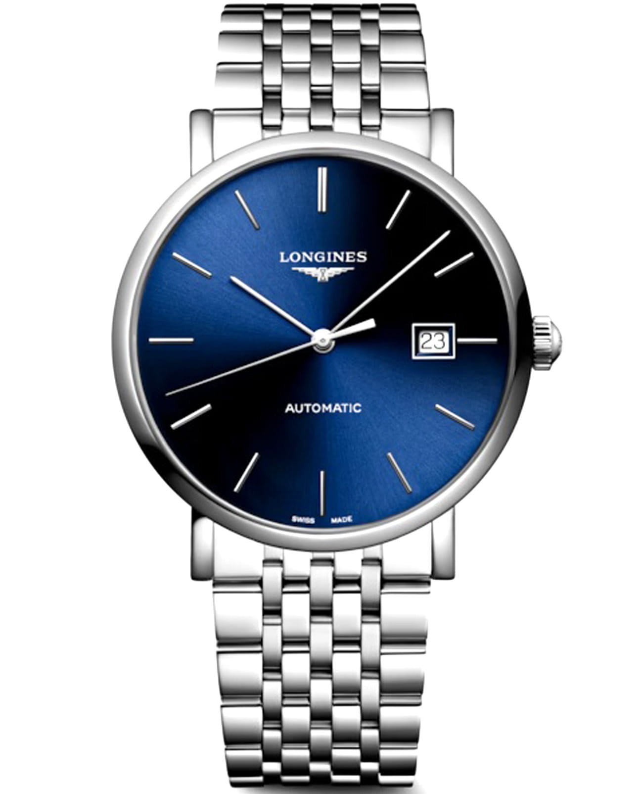 Longines Longines Elegance Elegant Collection 39 мм L4.910.4.90.6  L49104906 механические мужские часы синий циферблат, браслет нержавеющая сталь — вид спереди