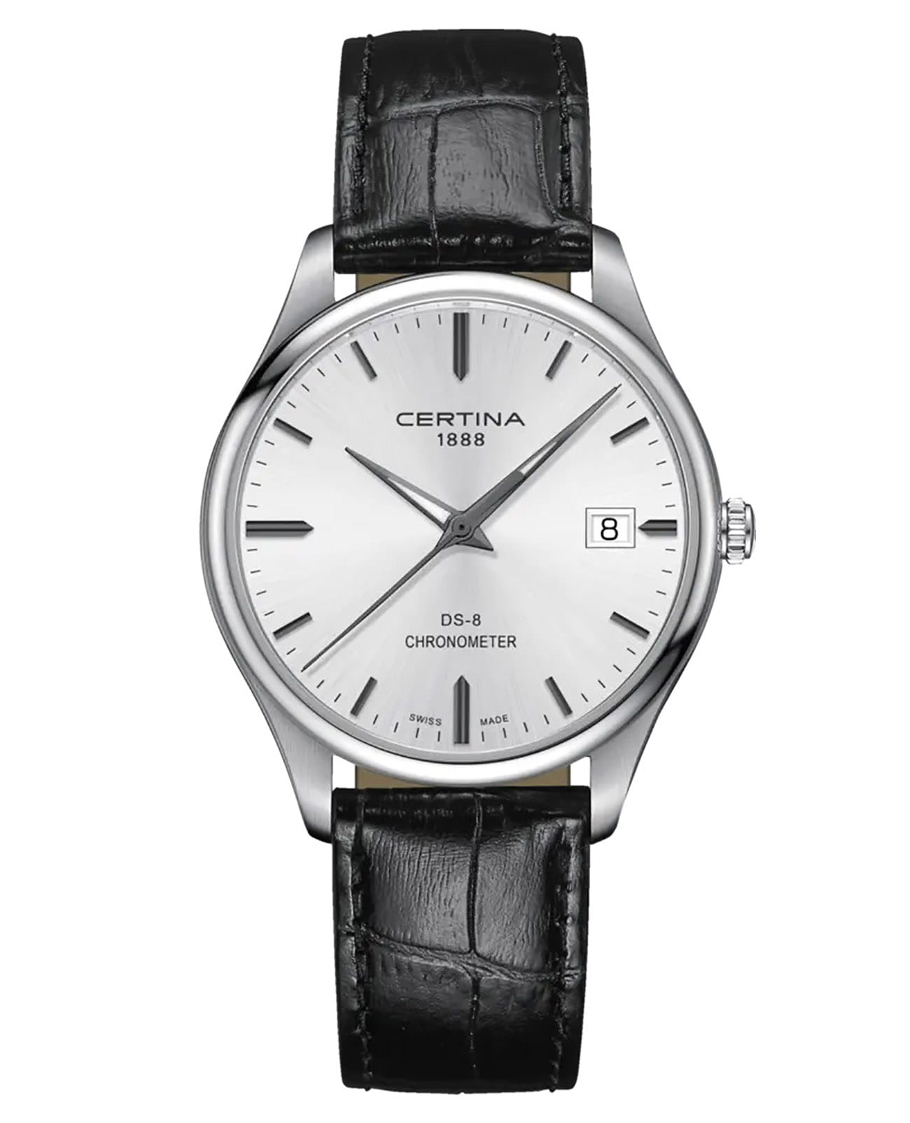 Certina Certina DS-8 C033.451.16.031.00 DS 8 C0334511603100 кварцевые мужские часы серебристый циферблат, браслет кожаный — вид спереди