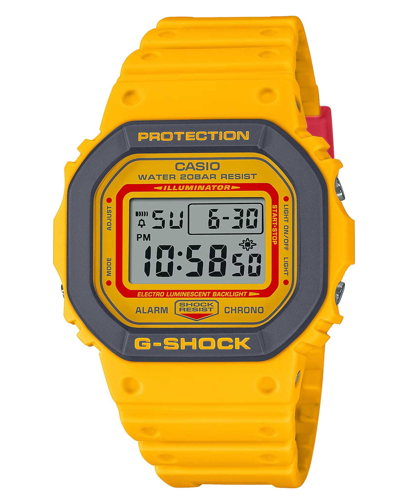 Casio Casio G-Shock DW-5610Y-9DR (DW-5610Y-9)  DW-5610Y-9 электронные мужские часы желтый циферблат, браслет пластик — вид спереди