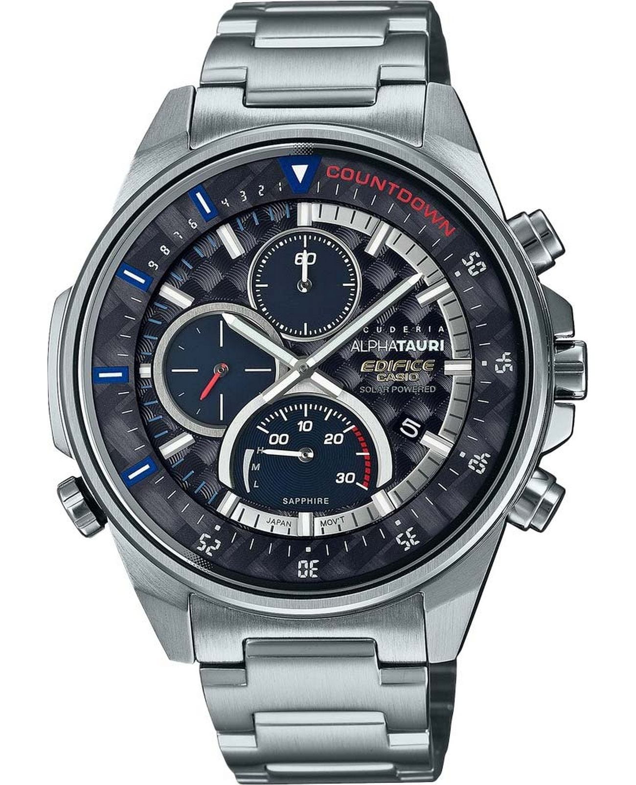 Casio Casio Edifice EFS-S590AT-1A EFS EFS-S590AT-1A кварцевые мужские часы черный циферблат, браслет нержавеющая сталь — вид спереди