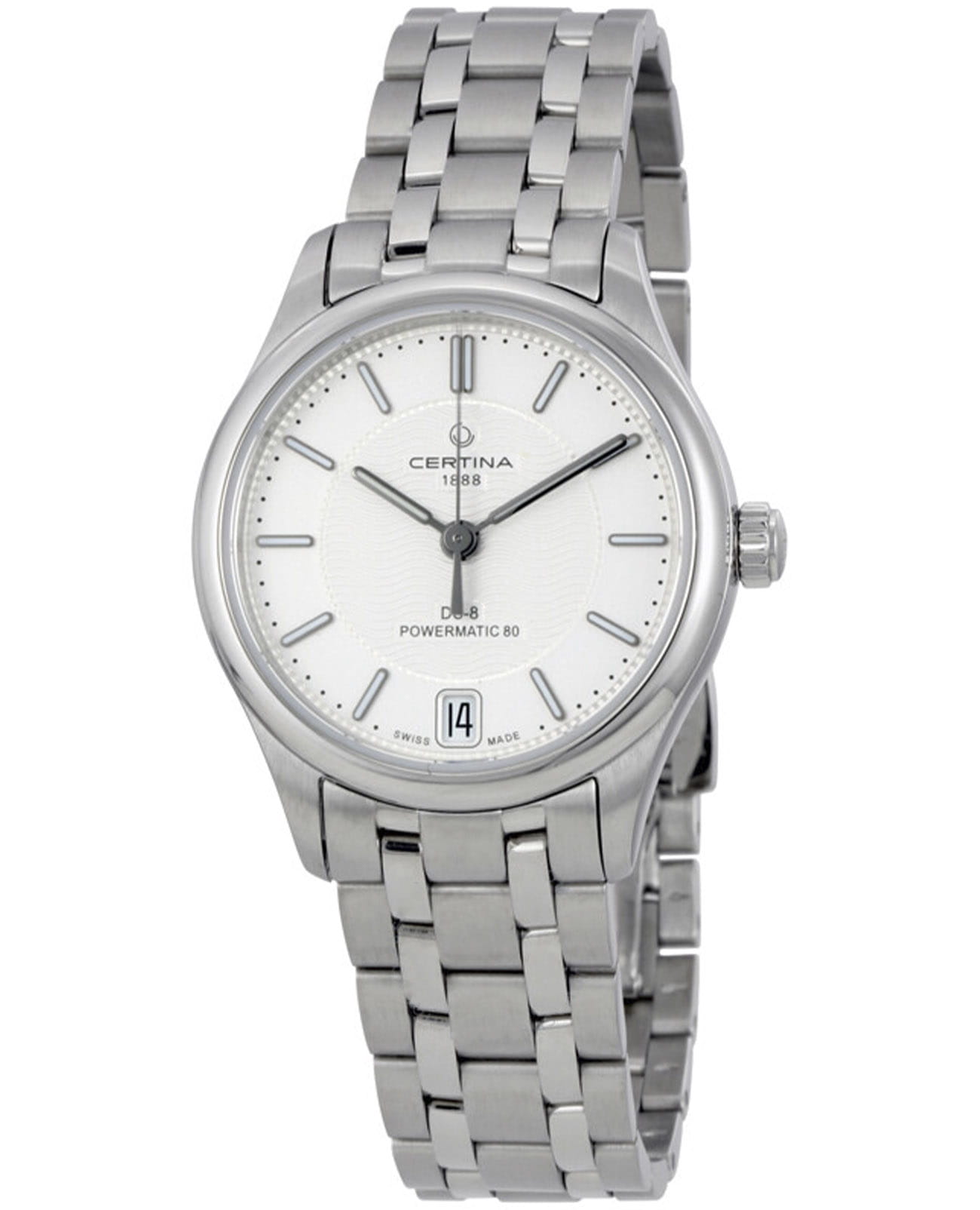 Certina Certina DS-8 C033.207.11.031.00 DS 8 C0332071103100 механические женские часы белый циферблат, браслет нержавеющая сталь — вид спереди