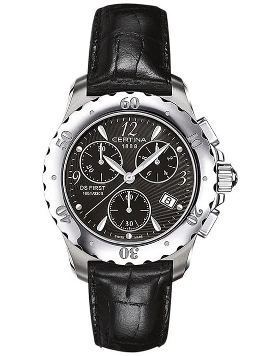 Certina Certina Lady Chrono C538.7084.42.61  C53870844261 кварцевые женские часы черный циферблат, браслет кожаный — вид спереди