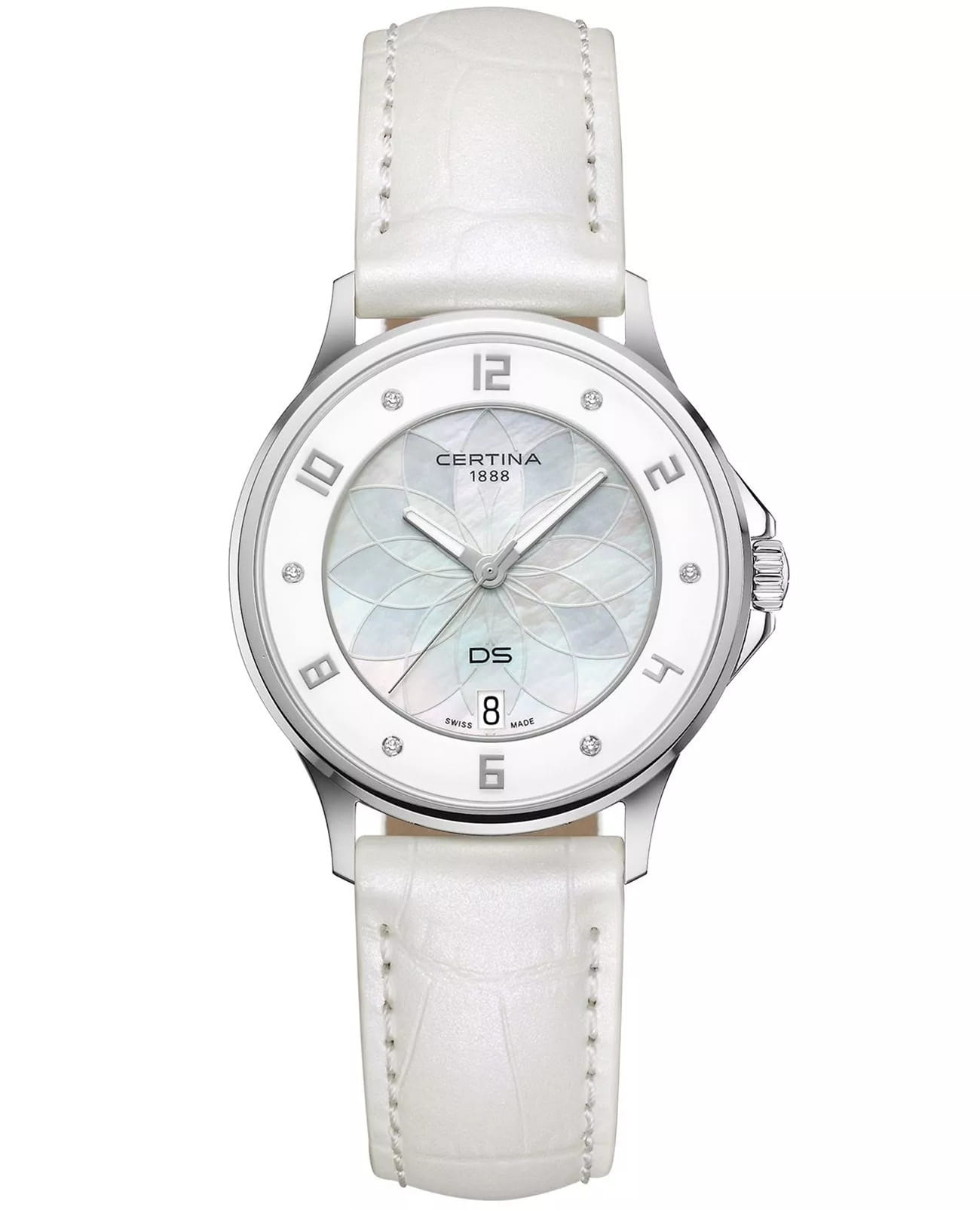 Certina Certina DS-6 Lady C039.251.16.116.00  C0392511611600 кварцевые женские часы белый циферблат, браслет кожаный — вид спереди
