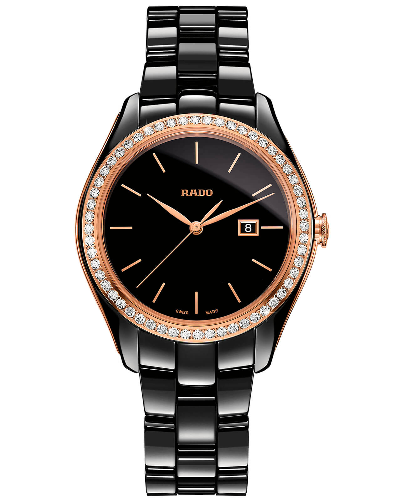 Rado Rado Hyperchrome Diamonds R32123152  R32123152 кварцевые женские часы черный циферблат, браслет высокотехнологичная керамика — вид спереди