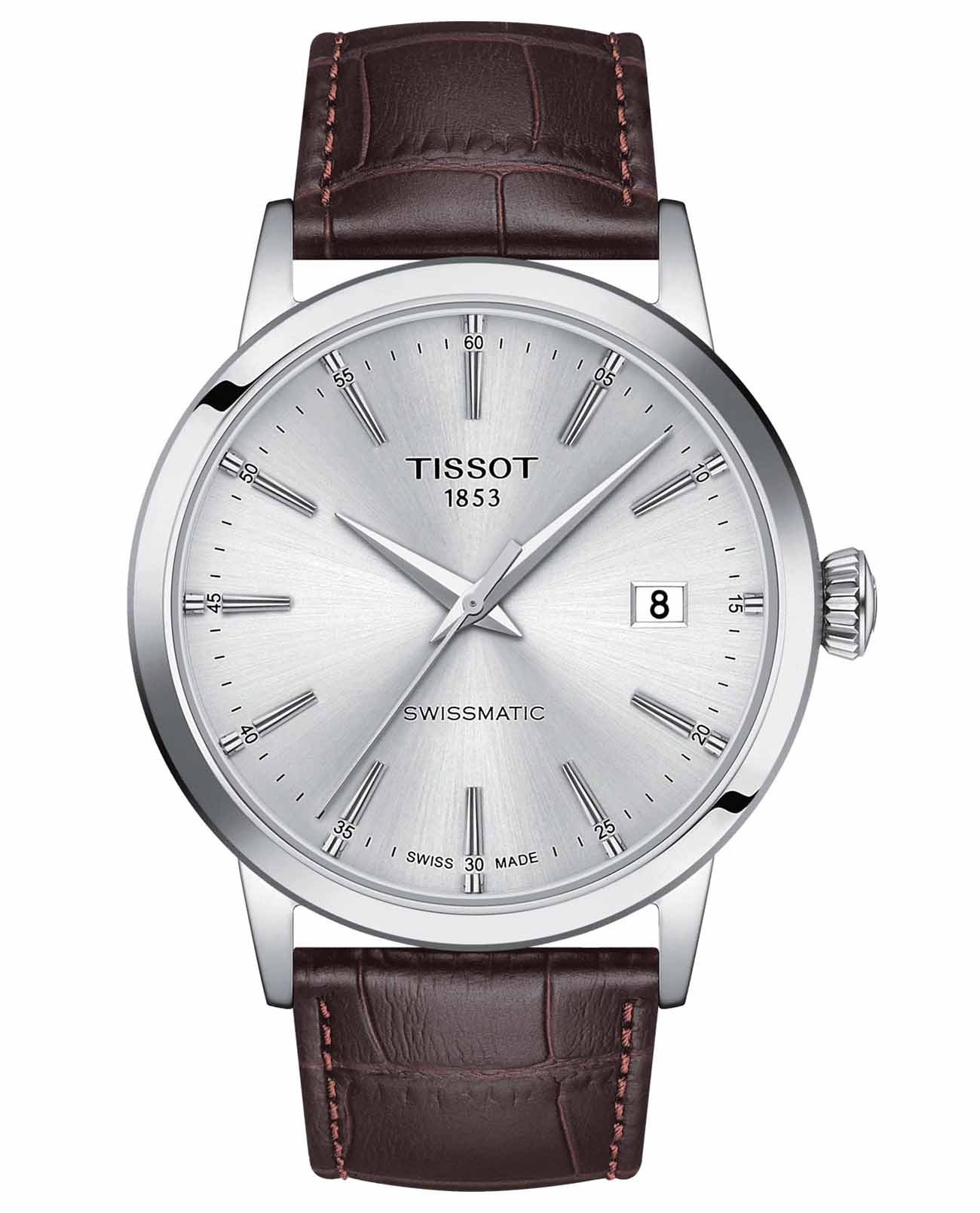 Tissot Tissot Classic Dream Swissmatic T129.407.16.031.00 Classic Dream T1294071603100 механические мужские часы серебристый циферблат, браслет кожаный — вид спереди